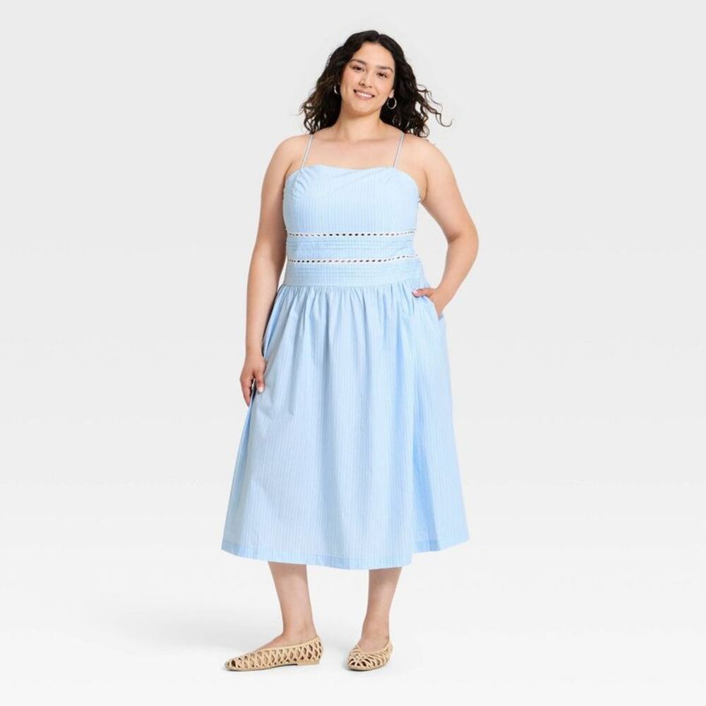 Women's Lace Trim Midi Dress - A New Day Light Blue 3X
